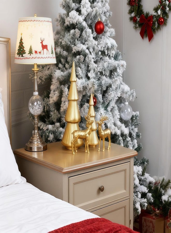 Stentec Set of 4 Christmas Table Decorations, 2 Xmas Trees & 2 Reindeer, Vintage Resin Golden Christmas Figurines for Dinner Party Supply, Tabletop Ornament Winter Mantle Fireplace Shelf Centerpieces - Image 5